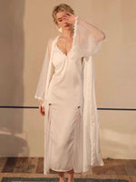 Satin Casual Nightgown, Silky Lace Lingerie, Long Pajama, Lace Negligee, Bridal Nightie
