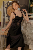 Satin Lace Nightgown, Embroidery Long Lingerie, Pajama, Nightdress, Loungewear