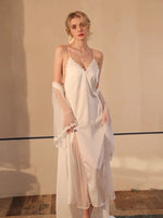 Satin Casual Nightgown, Silky Lace Lingerie, Long Pajama, Lace Negligee, Bridal Nightie