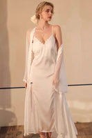 Satin Casual Nightgown, Silky Lace Lingerie, Long Pajama, Lace Negligee, Bridal Nightie