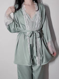 Sweetheart 3-Piece Satin Lace Pajama Set