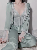 Sweetheart 3-Piece Satin Lace Pajama Set
