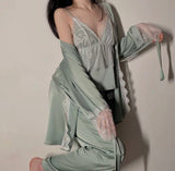 Sweetheart 3-Piece Satin Lace Pajama Set