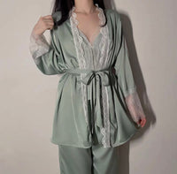 Sweetheart 3-Piece Satin Lace Pajama Set