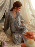 Elegant Robe, Coral Velvet Lingerie, Velvet Robe, Velvet Pajama, Negligee, Sleepwear, Lace Lingerie, Lingerie Set,Wedding Gift