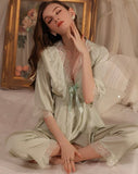 2 - Piece Satin Lace Lingerie Set, Pajama Set, Lace Gown, Long Lingerie, Bridal Nightwear