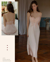 Satin Lace Lingerie Set, Maxi Nightgown, Lace Gown, Long Lingerie, Bridal Nightwear