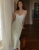 Satin Lace Lingerie Set, Maxi Nightgown, Lace Gown, Long Lingerie, Bridal Nightwear