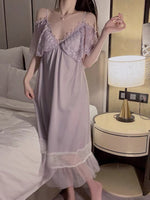 Long Lace Lingerie Set, Sheer Nightgown, Silky Robe, Dreaming Lingerie, Nightwear