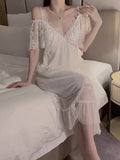 Long Lace Lingerie Set, Sheer Nightgown, Silky Robe, Dreaming Lingerie, Nightwear
