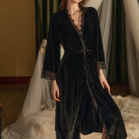 Long Velvet Lingerie Set, Velvet Nightgown, Silky Robe, Dreaming Lingerie, Nightwear