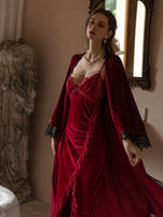 Long Velvet Lingerie Set, Velvet Nightgown, Silky Robe, Dreaming Lingerie, Nightwear