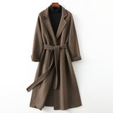 Women Wool Coat, Double-Sided Cashmere Coat Women's Mid-Length Over-The-Knee Wool Coat