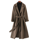 Women Wool Coat, Double-Sided Cashmere Coat Women's Mid-Length Over-The-Knee Wool Coat