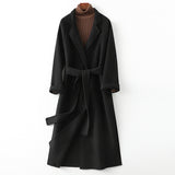 Women Wool Coat, Double-Sided Cashmere Coat Women's Mid-Length Over-The-Knee Wool Coat