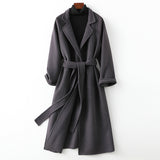 Women Wool Coat, Double-Sided Cashmere Coat Women's Mid-Length Over-The-Knee Wool Coat