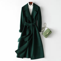 Women Wool Coat, Double-Sided Cashmere Coat Women's Mid-Length Over-The-Knee Wool Coat