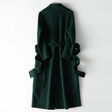 Women Wool Coat, Double-Sided Cashmere Coat Women's Mid-Length Over-The-Knee Wool Coat