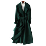 Women Wool Coat, Double-Sided Cashmere Coat Women's Mid-Length Over-The-Knee Wool Coat