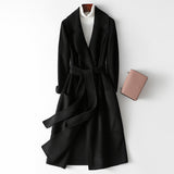 Women Wool Coat, Double-Sided Cashmere Coat Women's Mid-Length Over-The-Knee Wool Coat