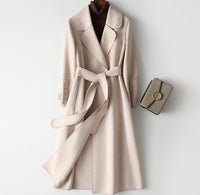 Women Wool Coat, Double-Sided Cashmere Coat Women's Mid-Length Over-The-Knee Wool Coat