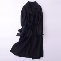 Women Wool Coat, Double-Sided Cashmere Coat Women's Mid-Length Over-The-Knee Wool Coat