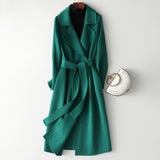 Women Wool Coat, Double-Sided Cashmere Coat Women's Long Over-The-Knee Wool Coat