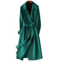 Women Wool Coat, Double-Sided Cashmere Coat Women's Long Over-The-Knee Wool Coat