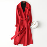 Women Wool Coat, Double-Sided Cashmere Coat Women's Long Over-The-Knee Wool Coat