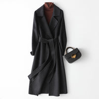 Women Wool Coat, Double-Sided Cashmere Coat Women's Long Over-The-Knee Wool Coat