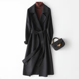 Women Wool Coat, Double-Sided Cashmere Coat Women's Long Over-The-Knee Wool Coat