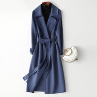 Women Wool Coat, Double-Sided Cashmere Coat Women's Long Over-The-Knee Wool Coat