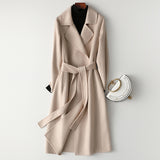 Women Wool Coat, Double-Sided Cashmere Coat Women's Long Over-The-Knee Wool Coat