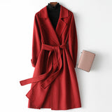 Women Wool Coat, Double-Sided Cashmere Coat Women's Long Over-The-Knee Wool Coat