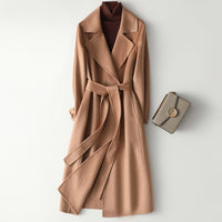 Women Wool Coat, Double-Sided Cashmere Coat Women's Long Over-The-Knee Wool Coat