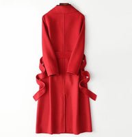 Women Wool Coat, Double-Sided Cashmere Coat Women's Long Over-The-Knee Wool Coat