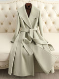 Women Wool Coat, Double-Sided Cashmere Coat Women's Long Over-The-Knee Wool Coat