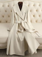 Women Wool Coat, Double-Sided Cashmere Coat Women's Long Over-The-Knee Wool Coat