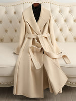 Women Wool Coat, Double-Sided Cashmere Coat Women's Long Over-The-Knee Wool Coat
