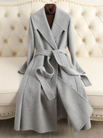 Women Wool Coat, Double-Sided Cashmere Coat Women's Long Over-The-Knee Wool Coat