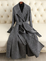 Women Wool Coat, Double-Sided Cashmere Coat Women's Long Over-The-Knee Wool Coat