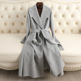 Women Wool Coat, Double-Sided Cashmere Coat Women's Long Over-The-Knee Wool Coat