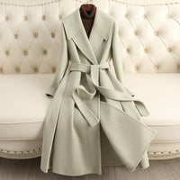 Women Wool Coat, Double-Sided Cashmere Coat Women's Long Over-The-Knee Wool Coat