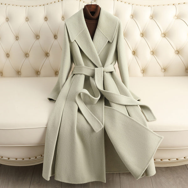 Women Wool Coat, Double-Sided Cashmere Coat Women's Long Over-The-Knee Wool Coat