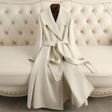 Women Wool Coat, Double-Sided Cashmere Coat Women's Long Over-The-Knee Wool Coat