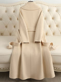 Women Wool Coat, Double-Sided Cashmere Coat Women's Long Over-The-Knee Wool Coat