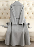 Women Wool Coat, Double-Sided Cashmere Coat Women's Long Over-The-Knee Wool Coat