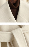 Women Wool Coat, Double-Sided Cashmere Coat Women's Long Over-The-Knee Wool Coat