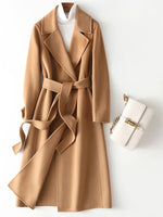 Women Wool Coat, Double-Sided Cashmere Coat Women's Mid-Length Over-The-Knee Wool Coat