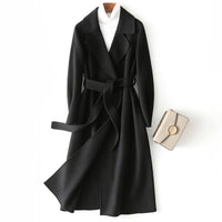 Women Wool Coat, Double-Sided Cashmere Coat Women's Mid-Length Over-The-Knee Wool Coat